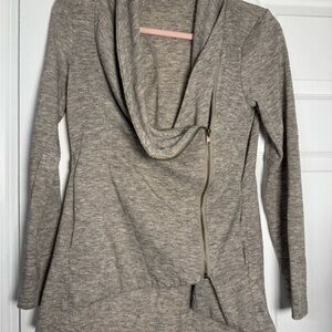 Gray Cowl Neck Sweater with Asymmetrical Zipper Sz S by Sweet Rain